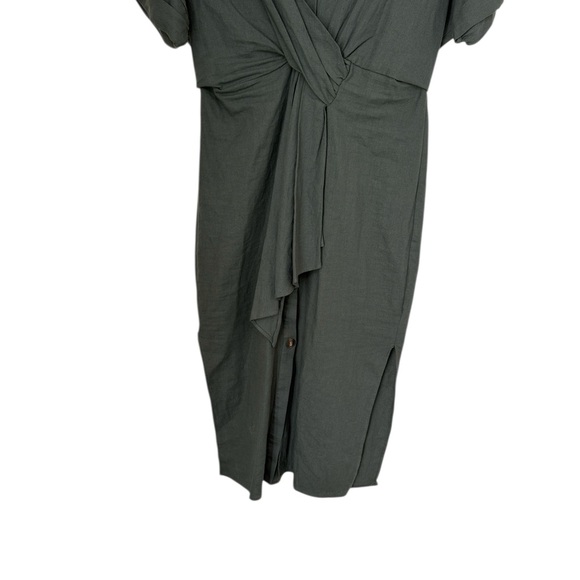 Zara Green Dress Size Medium Linen Blend Midi Length Short Sleeve - Picture 4 of 11